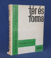 [Folyóirat] Tér és Forma. Építőművészeti folyóirat. Szerkesztik: Bierbauer Virgil, Komor János és Kozma Lajos. Harmadik évfolyam (1930). [Teljes évfolyam, egybekötve.] Budapest, 1930. Vállalkozók Lapja (Biró Miklós Nyomda Rt.) [8] + 556 p. + 1 t. (színes). A Tér és Forma 1928-1948 között megjelenő magyar építészeti folyóirat, a modern magyar építészeti mozgalom első, egyben legfontosabb fóruma. A lap először 1926-ban jelent meg, akkor még a Vállalkozók Lapja ,,Tér és Forma" című mellékleteként, amely lényegében nyolcoldalas képmelléklet volt az alapvetően szöveges folyóirathoz. A melléklet 1928 májusában vált önálló lappá. Bár eleinte foglalkozott a historizáló építészet produktumaival is, a Tér és Forma hamarosan a modernizmus elkötelezett, megalkuvást nem ismerő fórumává vált. Mint ilyen, rendszeresen bemutatta a neves külföldi modern építészek (például Le Corbusier) munkáit, de foglalkozott urbanisztikai kérdésekkel, kisarchitektúrával és belsőépítészettel, bútortervezéssel is. A lapszámokban igen gazdag képanyag található, homlokzati fotók, elkészült és tervben maradt alaprajzok, monumentális és emberi léptékű grafikai tervek egyaránt. Családi házakról és nyaralókról éppúgy találunk látványtervet és részletes alaprajzot, mint bérházakról, középületekről - a középületekbe a szanatóriumokat, kórházakat, templomokat, pályaudvarokat, iskolákat, uszodákat, stadionokat, városházakat és közparkokat is beleértve. A tartalomból: Pál Hugó: A Nemzeti Stadion tervéhez - Egy stockholmi irodaház. Wolter Gahn munkája - Kozma Lajos üzletportál tervei - Az Erzsébet út torkolatának építészeti kiképzésére hirdetett tervpályázat munkái - Györgyi Dénes: A Szabadság téri építészeti tervpályázat munkáinak ismertetése - Weichinger Károly: A székesfehérvári Prohászka-templom terve - Szokolay Béla: A modern bútorokról - Excelsior autókiszolgáló állomás a Fehérvári úton. Lauber László műve. - Ipari építkezések: Hazai Papírgyár Rt. fűzfői telepe. Schöngut József munkája. A kelenföldi erőmű kapcsolóháza. Bierbauer Virgil műve - Kozma Lajos: Mibe kerül ma egy kétszobás lakás berendezése? - Kaesz Gyula: Bérlakások a létminimum számára - György Dénes: A barcelonai kiállítás magyar háza. - Az MTK klubháza. Tervezték: Deli és Faragó. - Kisházak tervei. Bozó Gyula munkái - A ,,Paul Laurence Dunbar" kislakások New York Cityben. Andrew J. Thomas műve. Feliratozott, sérült, hiányos gerincű, színes kiadói egészvászon kötésben. Jó példány.