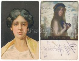 21 db RÉGI művész motívum képeslap vegyes minőségben / 21 pre-1945 art motive postcards in mixed qua...