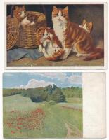 21 db RÉGI művész motívum képeslap vegyes minőségben / 21 pre-1945 art motive postcards in mixed quality