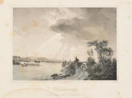 cca 1840-1850 Dunai látkép (Donaulandschaft Paesaggio sul Danubio), acélmetszet, Ignaz Raffalt után J. Richter, Triest, V. der Kunstl. Anstalt des Österreichischen Lloyd, foltos, 20x14 cm