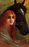 1915 Lady art postcard with horse. B.K.W.I. 703-5. (EK)