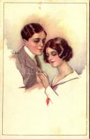 Italian lady art postcard, romantic couple. Anna & Gasparini 443-1. s: Valery (fl)