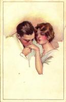 Italian lady art postcard, romantic couple. Anna & Gasparini 443-2. s: Valery (fl)