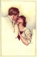 Italian lady art postcard, romantic couple. Anna & Gasparini 443-5. s: Valery (fl)