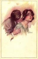 Italian lady art postcard, romantic couple. Anna & Gasparini 443-4. s: Valery (fl)