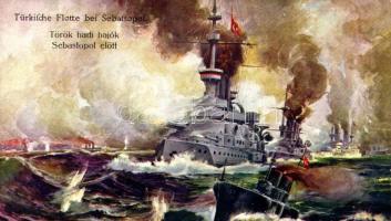 1915 Türkische Flotte bei Sebastopol / Török hadihajók Sebastopol előtt / WWI Ottoman Navy, Turkish battleships near Sevastopol. B.K.W.I. 259-44. s: Heumesser (fa)