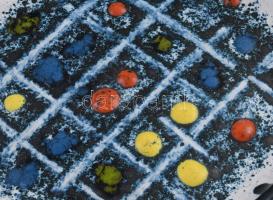 Pál Ilona (1937-2016): Konstruktív falitál. Színes mázakkal festett kerámia, zsűri címkével, 24x24 c...