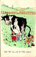 Lass, Dir man erst die Nase putzen! P.F.B. 2092/5. / Humoros lap tehénnel / Funny postcard with cow (EK)