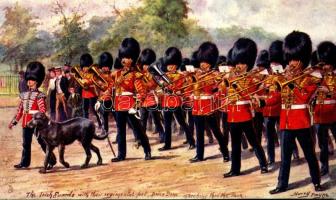 The Irish Guards with their regimental pet Brian Boru marching thro&#039; the park. Raphael Tuck &amp; Sons Oilette postcard No. 9587. Military in London Serie III. s: Harry Payne