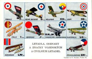 Letadla, Odznaky a Znacky Vojenskych a Civilních Letadel / Katonai és polgári repülőgépek felségjelvényei / Badges of Military and Civil Aircrafts. H. Hojtás Praha III. 442. Císlo 71.