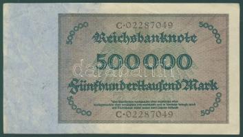 Német Birodalom / Weimari Köztársaság 1923. 500.000M nyolcjegyű sorszámmal, amely az elő- és a hátla...