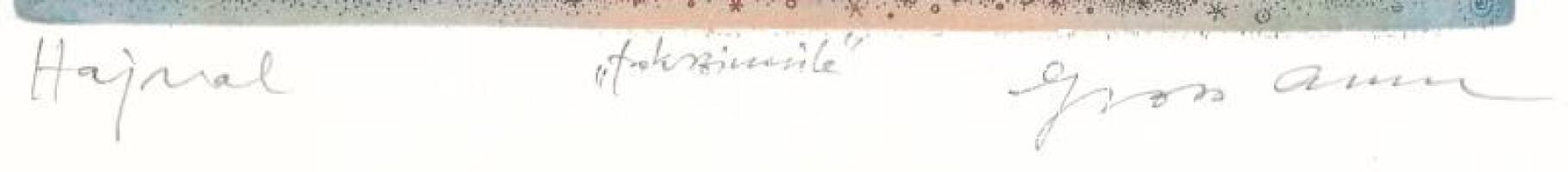 Gross Arnold (1929-2015): Hajnal. "Fakszimile" grafika, papír, jelzett. 14,5x15,5 cm