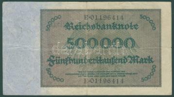 Német Birodalom / Weimari Köztársaság 1923. 500.000M nyolcjegyű sorszámmal, amely az elő- és a hátla...