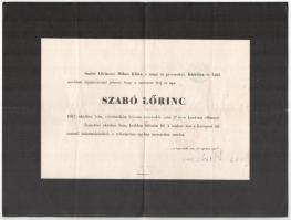 1978 Szabó Lőrinc (1900-1957) költő és feleségének, Szabó Lőrincné Mikes Klárának (1896-1978), a halálozási értesítői, hajtott.