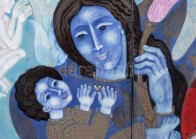 Stefániay Edit (1936 - ): Elveszett paradicsom. Tűzzománc, réz lapok. Jelzett. Kerettel 70x80 cm ///...