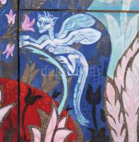 Stefániay Edit (1936 - ): Elveszett paradicsom. Tűzzománc, réz lapok. Jelzett. Kerettel 70x80 cm ///...