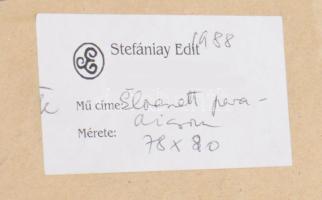 Stefániay Edit (1936 - ): Elveszett paradicsom. Tűzzománc, réz lapok. Jelzett. Kerettel 70x80 cm ///...
