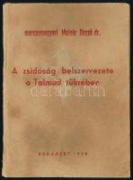 Marcsamagyari Molnár Dező dr.: A zsidóság belszervezete a Talmud tükrében. Bp., 1939., (Szentes-ny.), 59+3 p. Kiadói papírkötés, foltos, kopott borítóval és foltos címlappal, a gerincen apró szakadással. Számozott, 522. géppel számozott példány.  Rendkívül ritka, antiszemita munka.