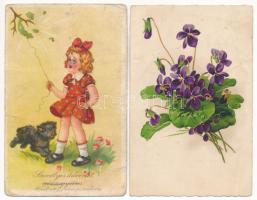 21 db RÉGI virágos üdvözlő motívum képeslap vegyes minőségben / 21 pre-1945 flower greeting motive postcards in mixed quality