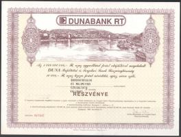 1989. &quot;Dunabank Rt.&quot; részvénye 10.000Ft-ról, bélyegzéssekkel, szelvényekkel T:AU