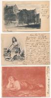 3 db RÉGI hosszú címzéses képeslap 1899-ből: Bécs, Küry Kláry, erotikus művészlap / 3 Vorläufer postcards from 1899: Wien Rudolfs-Hospital, Klára Küry, erotic art