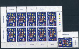 Csatlakozás az Európai Unióhoz ívsarki bélyeg + kisív, Joining the EU corner stamp + minisheet