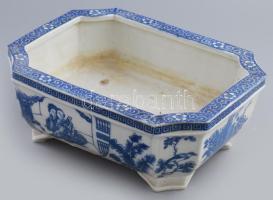 Nagyméretű kínai bonsai kaspó. Jellegzetes kínai mintákkal díszített, 29x22x11 cm