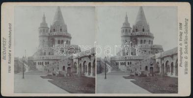 1906 Budapest, I. Vár, Halászbástya Keményhátú sztereofotó 17x9 cm