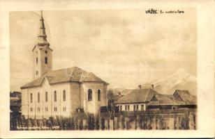 1927 Vázsec, Liptóvázsec, Vágfalva, Vazec; Ev. kostol a fara / Evangélikus templom és plébánia / Lutheran church and rectory. photo