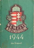 Nemzeti Kalendárium 1944. Szerk.: Dr. Mindszenti Béla. Bp., (1944), Nemzeti Könyvtár, 7 sztl. lev.+ 296 p. A borító Légrády Sándor munkája. Kiadói papírkötés, kissé viseltes borítóval, helyenként sérült lapokkal, ceruzás bejegyzésekkel.