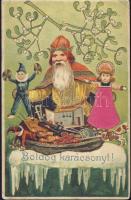 Christmas Santa litho silk card Emb. (EK)