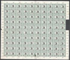 1920 Magyar Posta portó 20f kétszeresen hajtott teljes ív (25.000) (fogelválás, egy bélyegen saroktörés / aparted perf., corner fold)