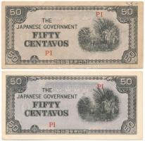 Fülöp-szigetek / Japán megszállás DN (1942) 50c (2xklf) az egyik vízjeles, a másik sima papíron T:AU-F az egyiken szakadás Philippines / Japanese Occupation ND (1942) 50 Centavos (2xdiff) on watermarked and on plain paper C:AU-F tear on one Krause P#105