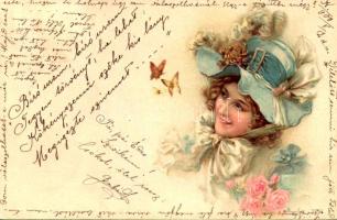 1900 Lady art postcard. litho