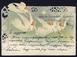 Christmas angels litho Emb. minicard (9×13 cm)