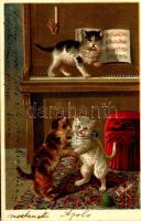 1906 Cats dancing and playing the piano. E.S.W. litho s: Rosler (fl)