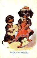 Hupf, mein Mädele! / Dachshund dogs dancing and playing the guitar (EK)