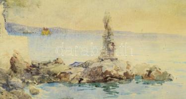 Háry Gyula (1864-1946): Abbázia, vitorlás a távolban. Akvarell, papír, jelezve jobbra lent. Üvegezet...