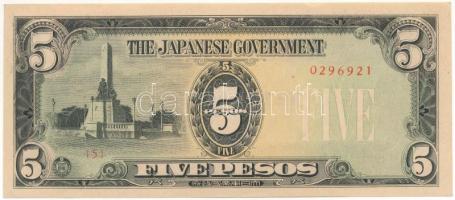 Fülöp-szigetek / Japán megszállás DN (1943) 5P T:AU Philippines / Japanese Occupation ND (1943) 5 Pesos C:AU  Krause P#110