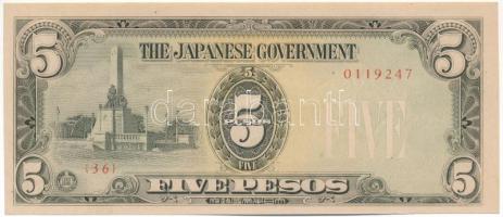 Fülöp-szigetek / Japán megszállás DN (1943) 5P T:AU Philippines / Japanese Occupation ND (1943) 5 Pesos C:AU  Krause P#110