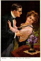 Willst Du Dein Herz mir schenken? / Lady art postcard, romantic couple. T.K.N. M.K. 961. s: Bill Fisher (EK)