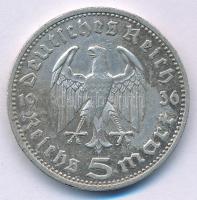 Német Harmadik Birodalom 1936D 5M Ag "Paul von Hindenburg" T:XF,VF patina German Third Rei...
