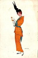 Italian lady art postcard, fashion. 780-6. s: Bianchi (fl)