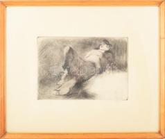 Szász Endre (1926-2003): Alvó. Rézkarc, papír, jelzett, üvegezett fakeretben, 19x29 cm