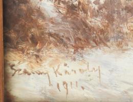 Szalay Károly (1863-?): Téli táj állatokkal, 1911. Olaj, fa, jelezve balra lent. Dekoratív, üvegezet...