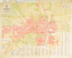 cca 1930 Miskolc térképe, kiadó Királyfalvy Aladár könyvkereskedő, Klösz György és Fia. Hajtásnál beszakadással, kis lyukakkal a szélén.82 x 61 cm.