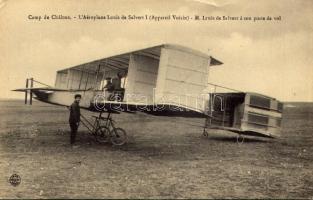 Camp de Chalons. L'Aéroplane Lous de Salvert I (Appareil Voisin) - M. Louis de Salvert á son poste de vol / aircraft on the French military camp (EK)