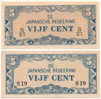 Indonézia / Holland Kelet-India/ Japán megszállás DN (1942) 5c (2xklf) eltérő típusú sorszámozással T:UNC,AU  Indonesia / Netherlands East Indies / Japanese Occupation ND (1942) 5 Cents (2xdiff) with different serial number types C:UNC,AU Krause P#120a, 120c