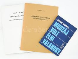 3 db történelmi témájú, határon túli magyarsággal kapcsolatos könyv (közte egy dedikált): Benkő Levente: Muszáj volt élni valahogy. (Dedikált!) Sepsiszentgyörgy, 2001, Charta. Kiadói papírkötés. Megjelent 500 példányban. A szerző, Benkő Levente (1961- ) erdélyi magyar történész, könyvtáros által dedikált példány. + Dalibor M. Krno: A békéről tárgyaltunk Magyarországgal. Ford.: Käfer István. Bp., 1992, k.n. Kiadói papírkötés. + Irsay György: Örökre száműzve... Adatok 1500 száműzött magyar történetéhez. Bp., 2003, magánkiadás. Kiadói egészvászon-kötés, kiadói papír védőborítóban.