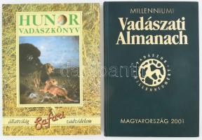 2 darab vadászati könyv: Fáczányi Ödön (szerk.): Millenniumi Vadászati Almanach, Magyarország 2001. Bp., 2001, Dénes Natur Műhely Kiadó. 215 p. Fekete-fehér képekkel gazdagon illusztrált. Kiadói műbőr kötés. + Hunor vadászkönyv. Főszerk.: Zoltán Attila. [Bp.], é. n., Officina Nova. Kartonált papírkötésben, jó állapotban.